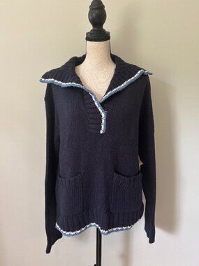 St. John's Bay Navy Popover Sweater with Contrast Trim Medium NWT